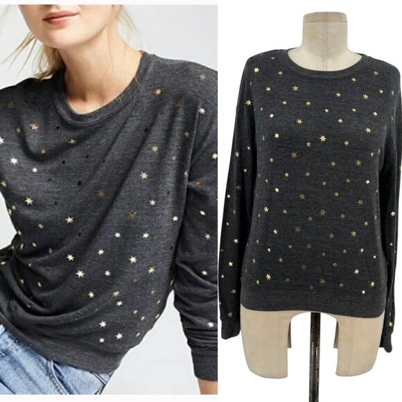 Spiritual Gangster Starry Vibes Gold‎ Star Gray Sweatshirt Top Shirt Size XS - Picture 1 of 10